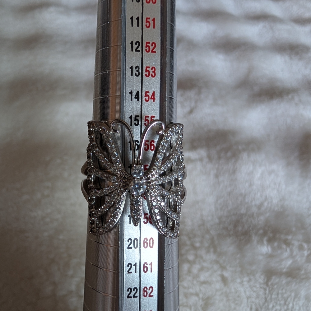 Silver Tone Butterfly Statement Ring Clear Cz Pav… - image 5